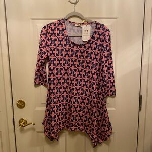 Simply Southern NWT blue and pink knit tunic w/handkerchief hem size S